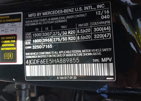 2017 Mercedes-Benz Gls 450 4Matic z USA, uszkodzony, nr VIN 4JGDF6EE5HA889855